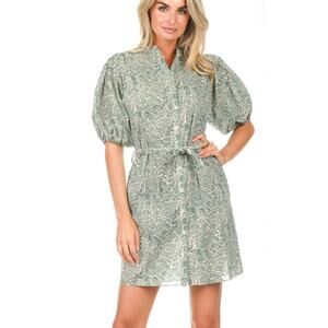Vanessa Bruno TanjI Cotton Voile Green Paisley Belted Shirt Dress 36 US S
